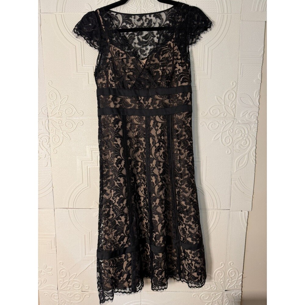 LOFT Petite Size 2 Black Eyelash Lace‎ Fit and Flare Dress Nude Lining, SKU148
